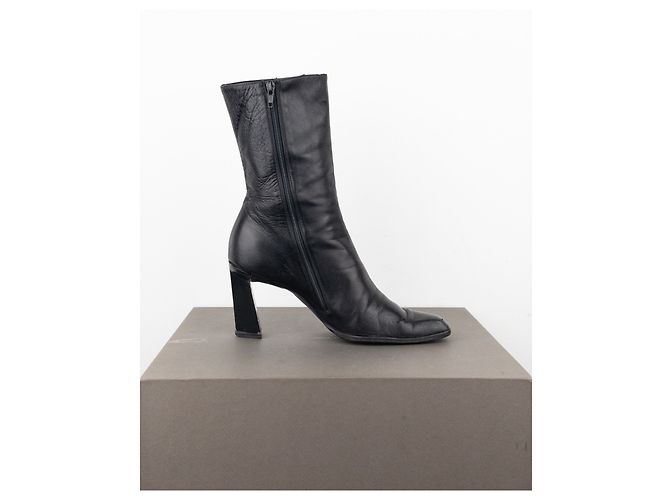 Botas de tacón escultural de punta cuadrada Prada AW99 Negro - vista 4