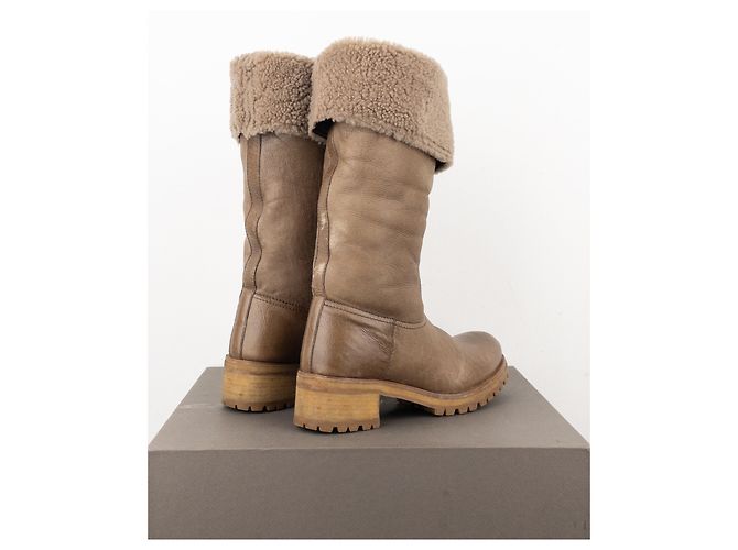 Prada AW11 Knielange Shearling Biker Stiefel Braun - Ansicht 2