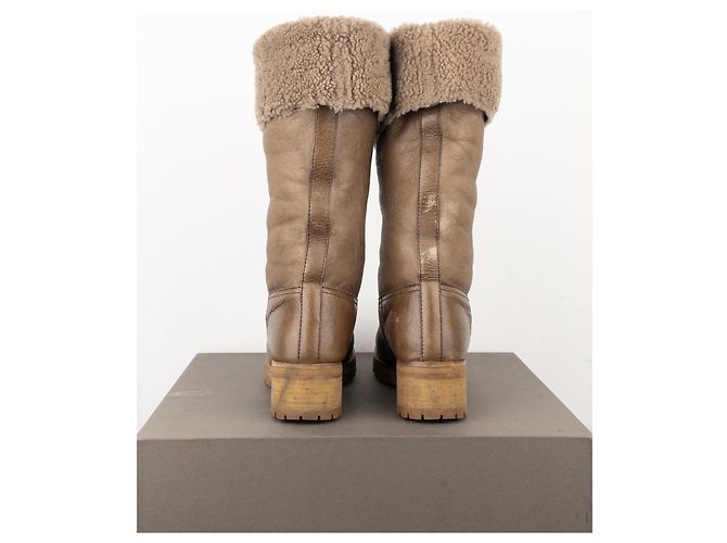 Prada AW11 Knielange Shearling Biker Stiefel Braun - Ansicht 6