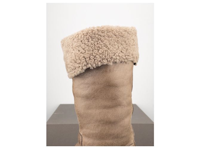 Prada AW11 Knielange Shearling Biker Stiefel Braun - Ansicht 8