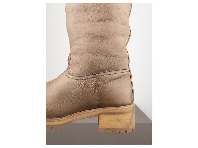 Prada AW11 Knielange Shearling Biker Stiefel Braun - Ansicht 9