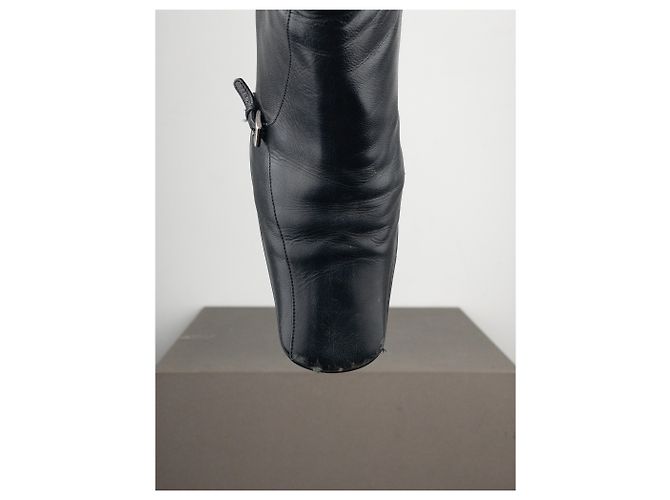 Botines de tacón kitten de punta cuadrada con hebilla deportiva Prada de los 2000 Negro - vista 12
