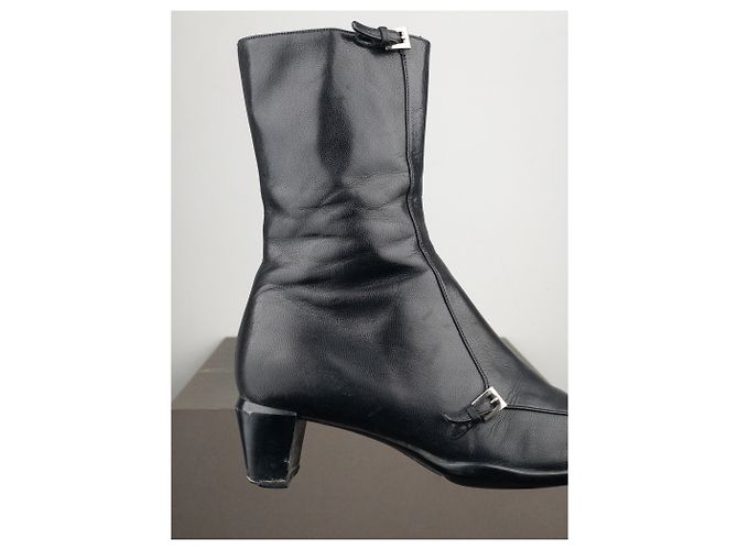Botines de tacón kitten de punta cuadrada con hebilla deportiva Prada de los 2000 Negro - vista 14