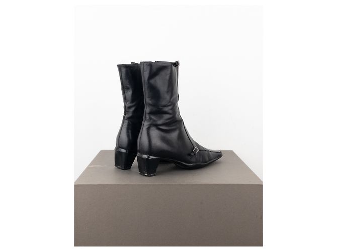 Botines de tacón kitten de punta cuadrada con hebilla deportiva Prada de los 2000 Negro - vista 2