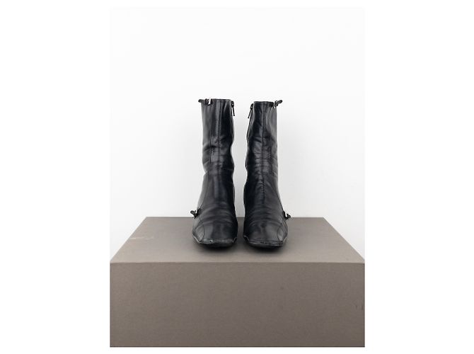 Botines de tacón kitten de punta cuadrada con hebilla deportiva Prada de los 2000 Negro - vista 5