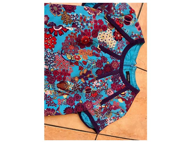 Versace Kleid mit Blumenmuster Rot Blau Lila - Ansicht 3