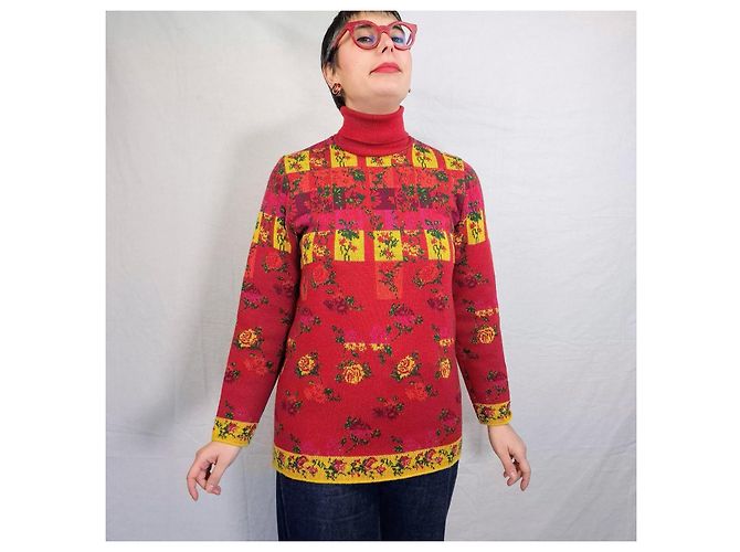 Suéter Kenzo rojo con flores de los años 80 Roja Multicolor - vista 4