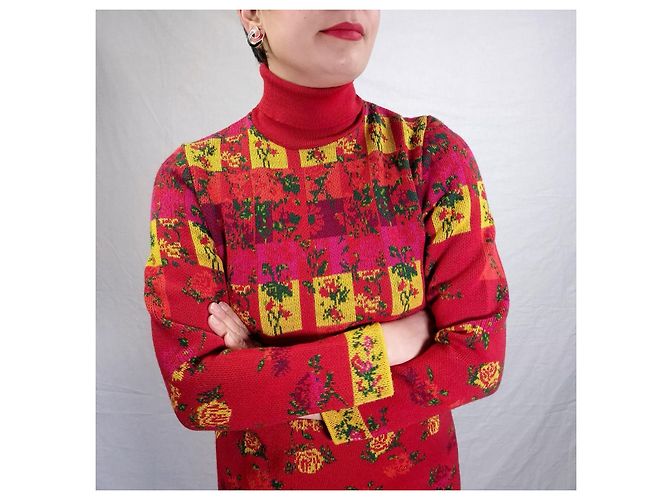 Suéter Kenzo rojo con flores de los años 80 Roja Multicolor - vista 7