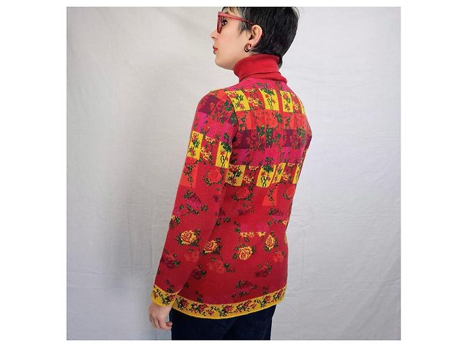 Suéter Kenzo rojo con flores de los años 80 Roja Multicolor - vista 9