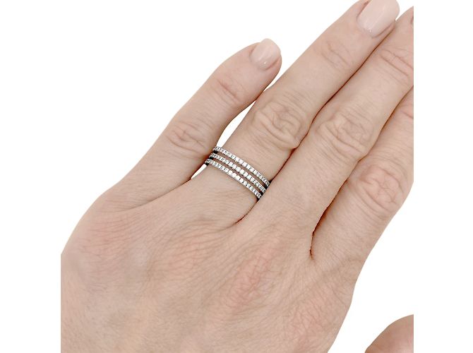 Anello Messika, "Gatsby", 3 file di oro bianco e diamanti. - vista 5