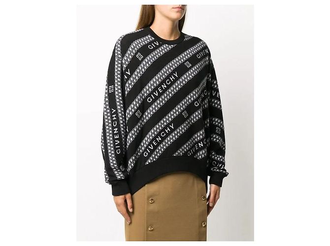 Suéter de malha com listras diagonais e logo Givenchy Preto Branco - vista 3