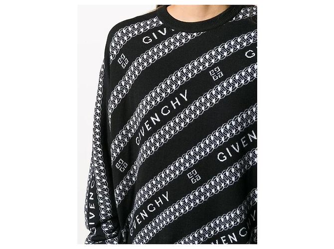 Suéter de malha com listras diagonais e logo Givenchy Preto Branco - vista 4