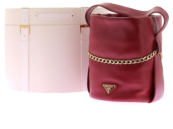 Prada Borsa a secchiello bordeaux in pelle nappa Rosso - vista 8