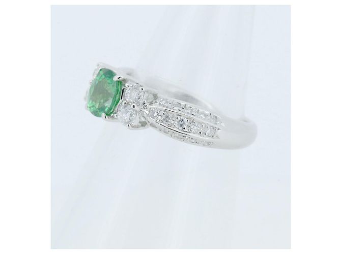 Autre Marque Diamantring mit grünem Granat Pt900 - Ansicht 2