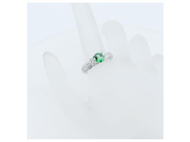 Autre Marque Diamantring mit grünem Granat Pt900 - Ansicht 7