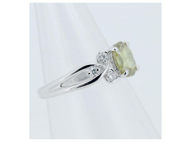 Autre Marque Anello in Sfenopite e Diamante in Oro Bianco Au750 Argento - vista 3
