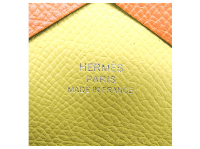 Hermès Tarjetero Calvi Duo Verso de cuero Epsom Hermes Naranja Amarillo - vista 10