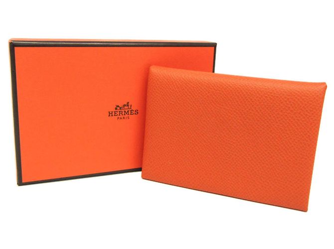 Hermès Tarjetero Calvi Duo Verso de cuero Epsom Hermes Naranja Amarillo - vista 2