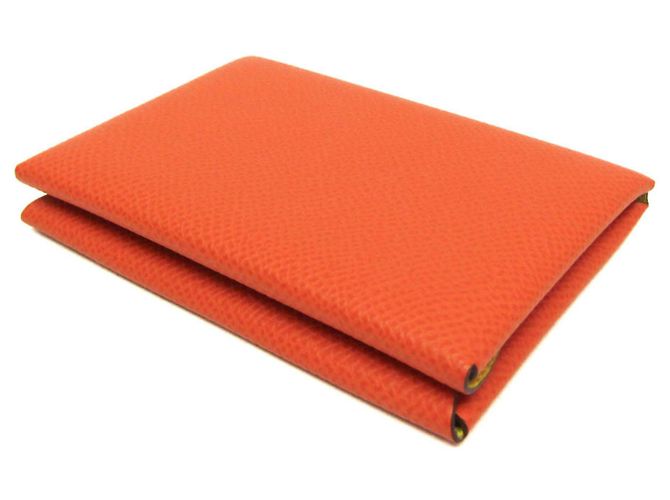 Hermès Tarjetero Calvi Duo Verso de cuero Epsom Hermes Naranja Amarillo - vista 3