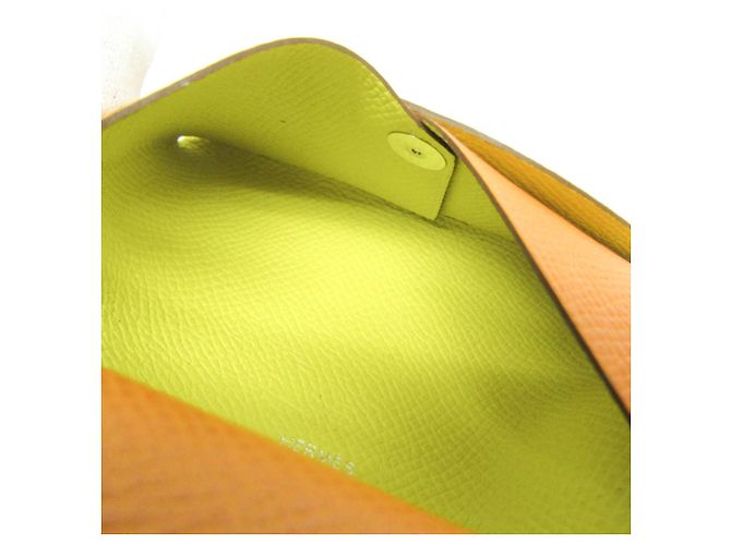 Hermès Tarjetero Calvi Duo Verso de cuero Epsom Hermes Naranja Amarillo - vista 9