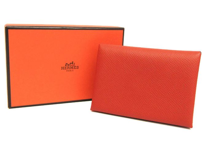 Hermès Tarjetero Calvi Duo de cuero Epsom Hermes Castaño - vista 2
