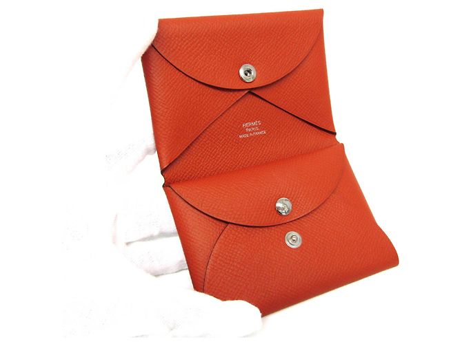 Hermès Tarjetero Calvi Duo de cuero Epsom Hermes Castaño - vista 4