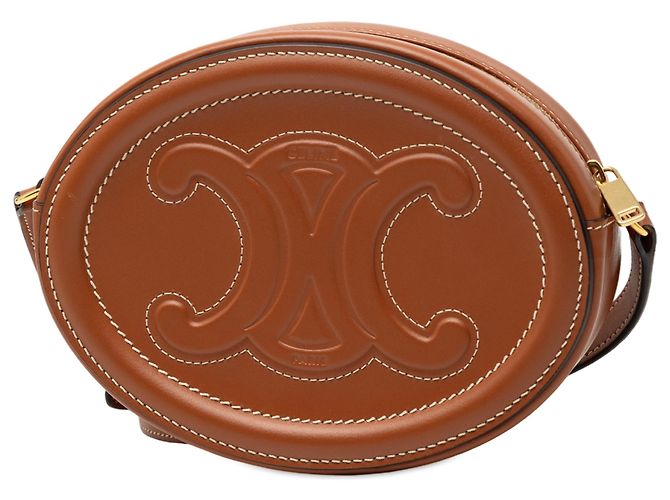 Céline Celine Piccola Borsa a Tracolla Ovale in Pelle di Vitello Marrone Triomphe - vista 2