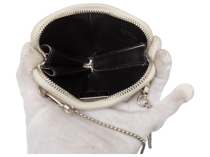 Prada White Mini Brushed Leather Triangle Chain Pouch Eggshell - view 4