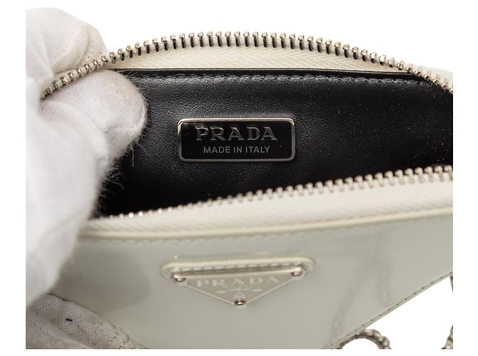 Prada White Mini Brushed Leather Triangle Chain Pouch Eggshell - view 5