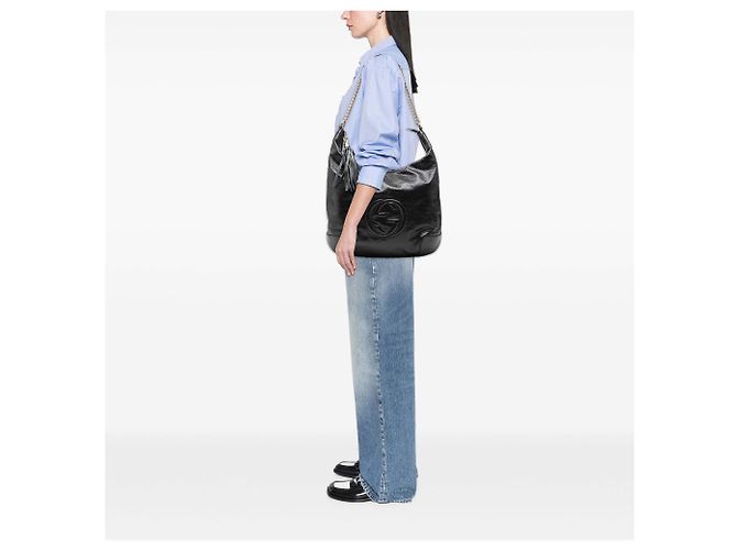 Gucci Blaue Lackleder Soho Schultertasche Marineblau - Ansicht 9