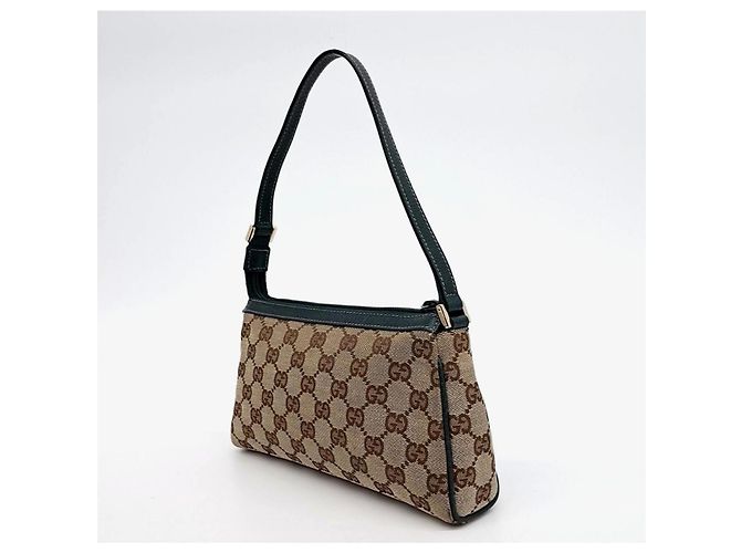 Bolsa Gucci Bege de tecido com alça de couro verde - vista 2