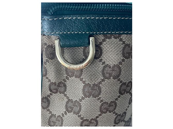 Bolsa Gucci Bege de tecido com alça de couro verde - vista 4