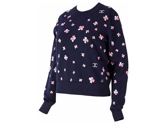 CHANEL Pullover aus floralem Cashmere Blau - Ansicht 2