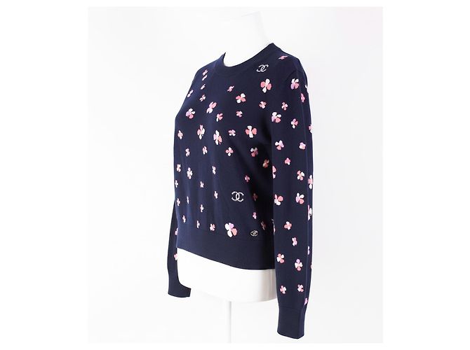 CHANEL Pullover aus floralem Cashmere Blau - Ansicht 3