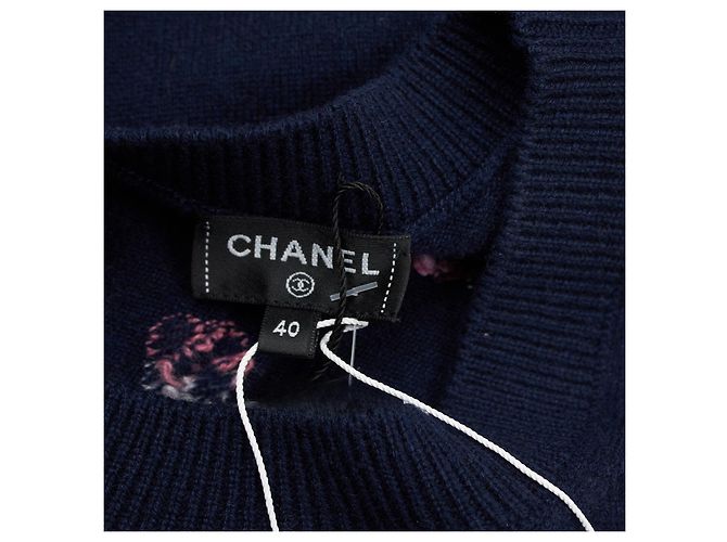 CHANEL Pullover aus floralem Cashmere Blau - Ansicht 7