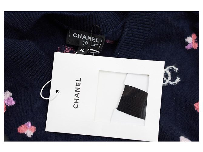 CHANEL Pullover aus floralem Cashmere Blau - Ansicht 8