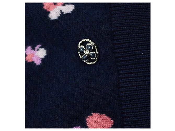 CHANEL Pullover aus floralem Cashmere Blau - Ansicht 9