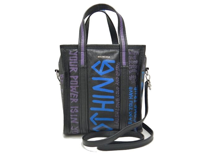 Borsa Balenciaga Bazaar Shopper XS Nero Blu - vista 2