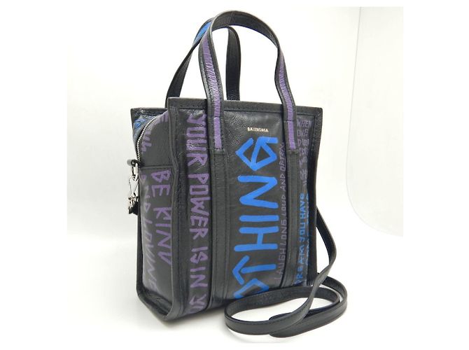 Borsa Balenciaga Bazaar Shopper XS Nero Blu - vista 3