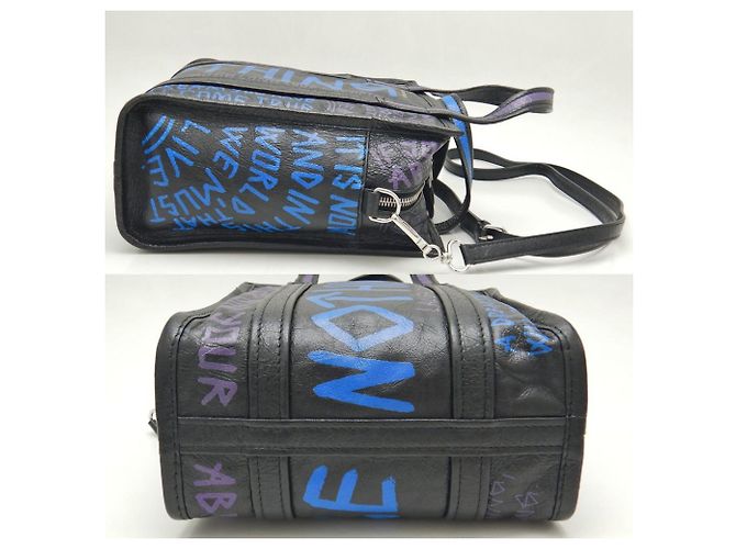 Borsa Balenciaga Bazaar Shopper XS Nero Blu - vista 5