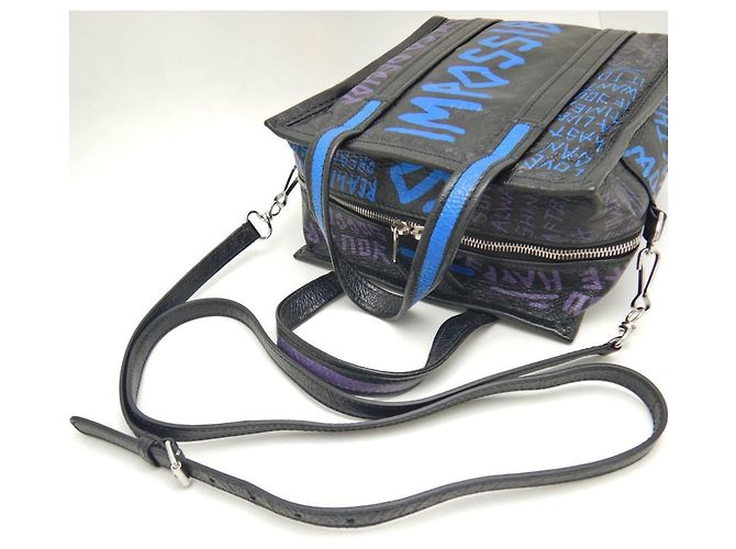 Borsa Balenciaga Bazaar Shopper XS Nero Blu - vista 6