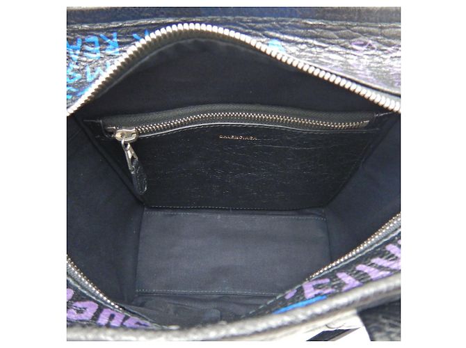 Borsa Balenciaga Bazaar Shopper XS Nero Blu - vista 8