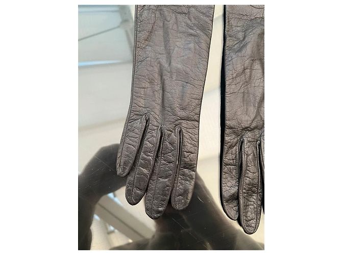 Vintage Chanel Lammleder lange Handschuhe - Besticktes CC - Größe 6.5 Schwarz - Ansicht 4