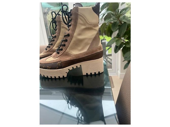 Botas desérticas de plataforma Laureate Louis Vuitton EU 38 Beige Gris pardo Marrón oscuro - vista 4