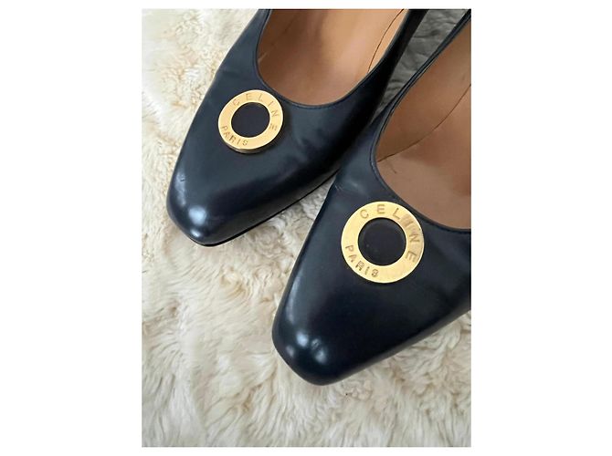 Céline Pumps in pelle Celine con dettaglio dorato Blu scuro - vista 2