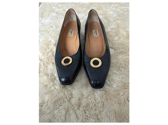 Céline Pumps in pelle Celine con dettaglio dorato Blu scuro - vista 6