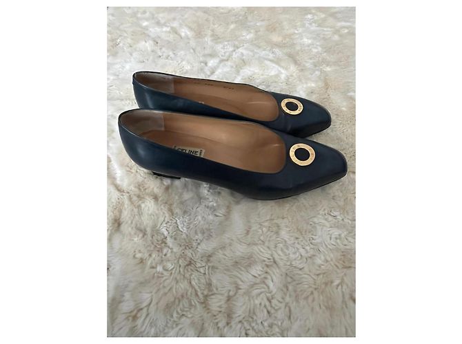 Céline Pumps in pelle Celine con dettaglio dorato Blu scuro - vista 7