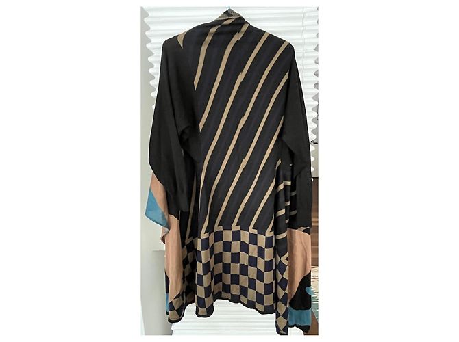 Issey Miyake Pleats Please Strickjacke Braun Schwarz Blau Hellblau Türkis - Ansicht 8