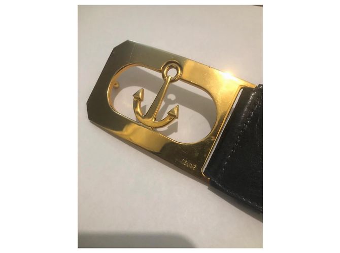 Céline Celine Ledergürtel mit Anker-Schnalle Schwarz Golden - Ansicht 2