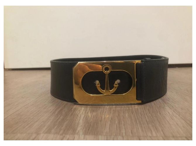 Céline Celine Ledergürtel mit Anker-Schnalle Schwarz Golden - Ansicht 9